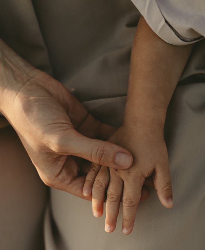 services-05 A heartwarming close-up of an adult gently holding a child's hand, symbolizing protection and care.